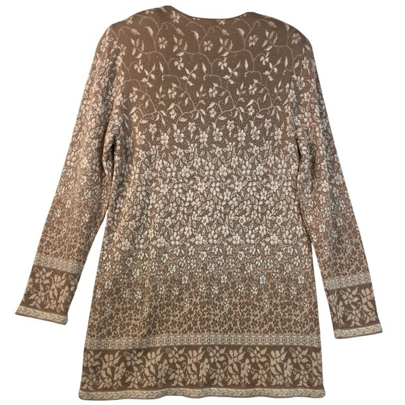 Susan Bristol Long Floral Knit Cardigan Medium Brown Beige Sweater Button Up - Picture 2 of 10